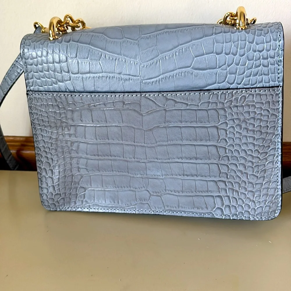 House of Harlow 1960 Light Blue Croc-Embossed Leather Crossbody Bag